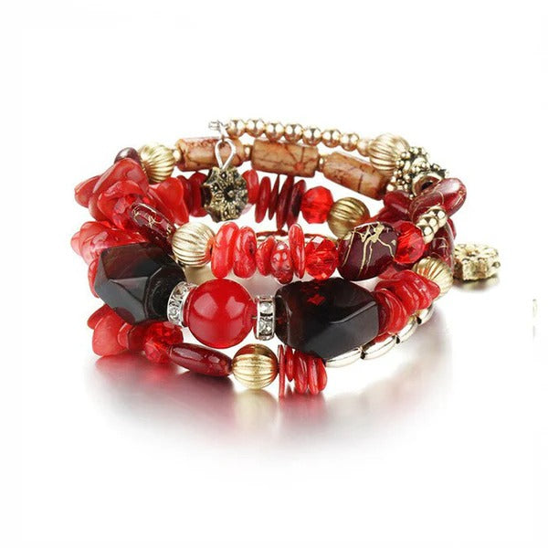 DRIARA 0195 Red Multi Layer Beaded Bracelet for Women | Designer Stone & Beads Bracelet