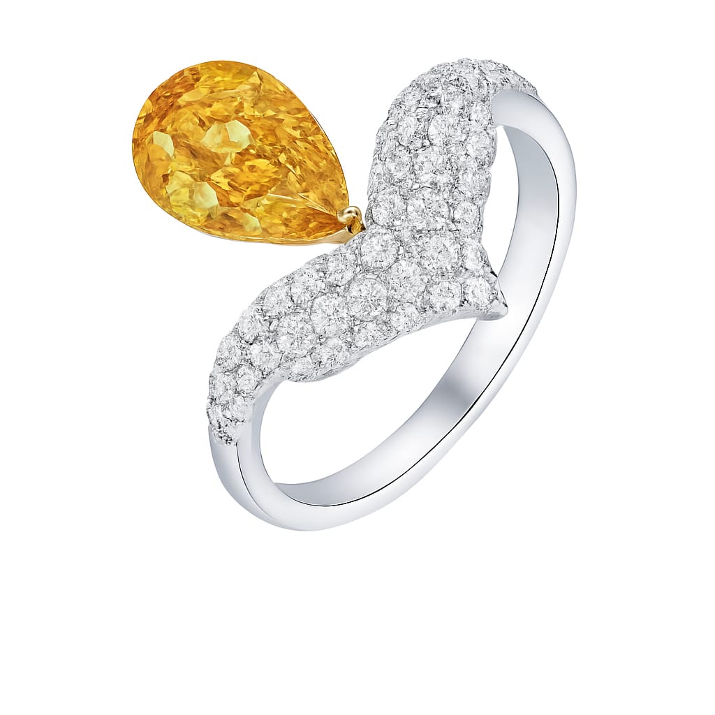 Driara 0147 Silver Plated Yellow Teardrop Solitaire Ring | Premium Ice-Cut CZ American Diamond Finger Ring for Women & Girls