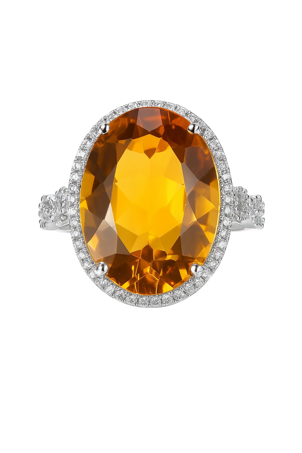 DRIARA 0149 Silver Plated Yellow Oval Stone Cocktail Ring | Crushed Ice Cut American Diamond Finger Ring for Women