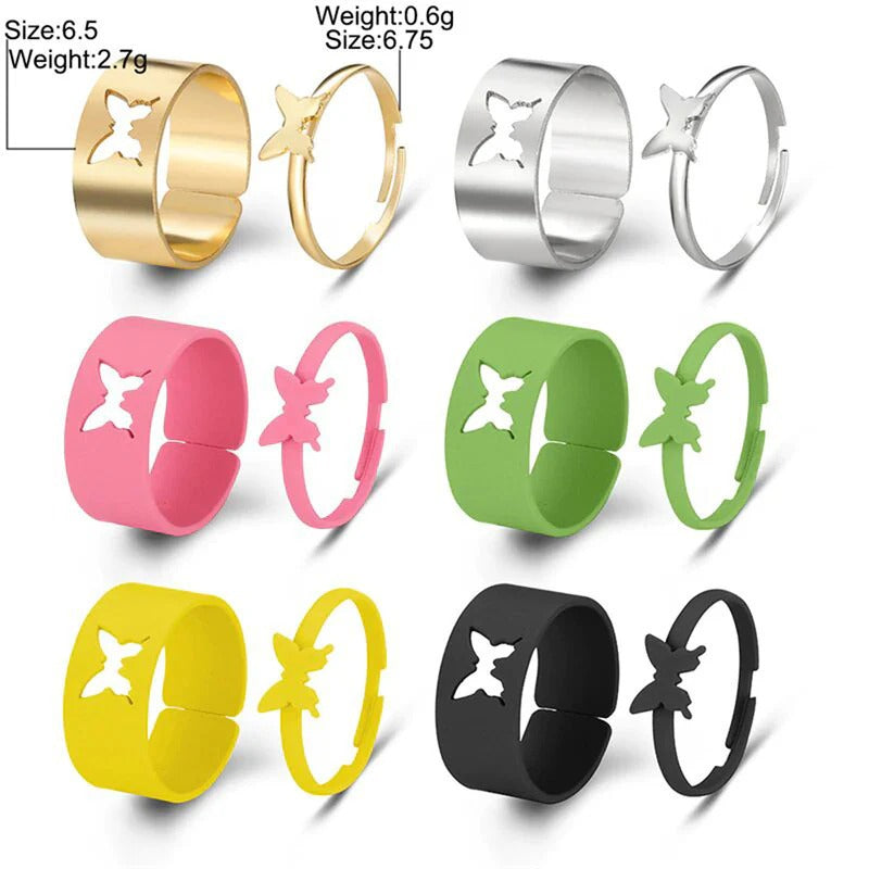 Driara  0136 Multicolour Butterfly Finger Rings Set of 12 | Adjustable Cute & Trendy Rings for Women & Girls