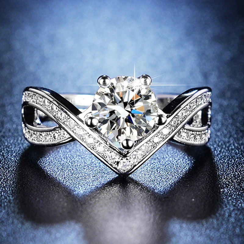 DRIARA 0167 Silver Plated Premium Solitaire American Diamond Ring | Designer Twist Band CZ Adjustable Finger Ring for Women & Girls