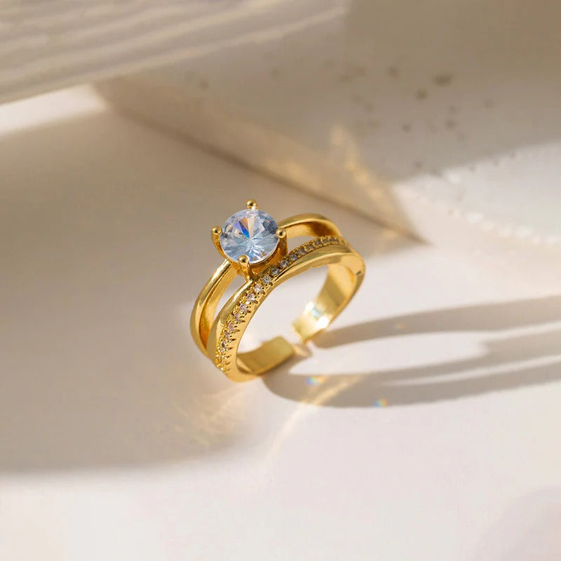 DRIARA 095 Rose Gold-Plated Solitaire Korean Adjustable Ring for Women | White AD Stone | Anti-Tarnish & Lightweight