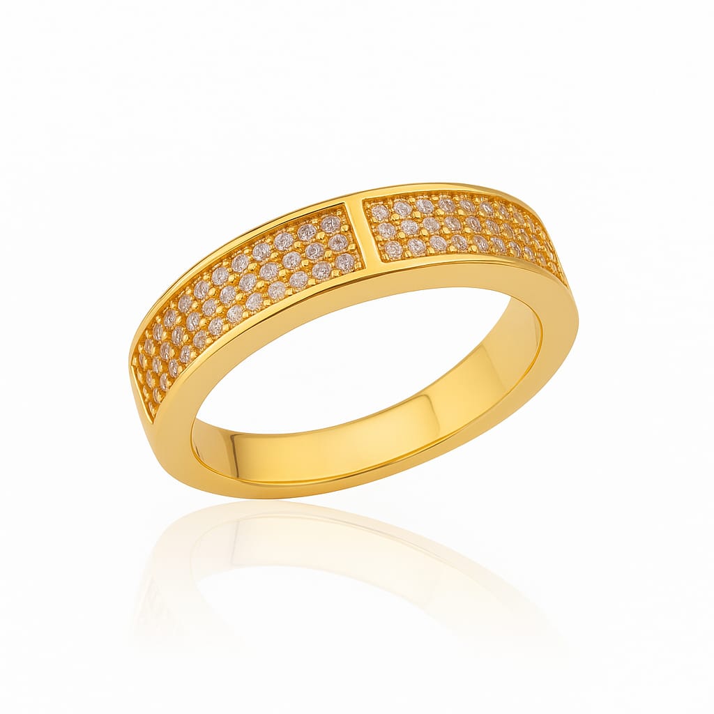 DRIARA0101 Korean Gold-Plated Cubic Zirconia Adjustable Ring for Women | Elegant Daily Wear | Classic Diamond-Lined Design