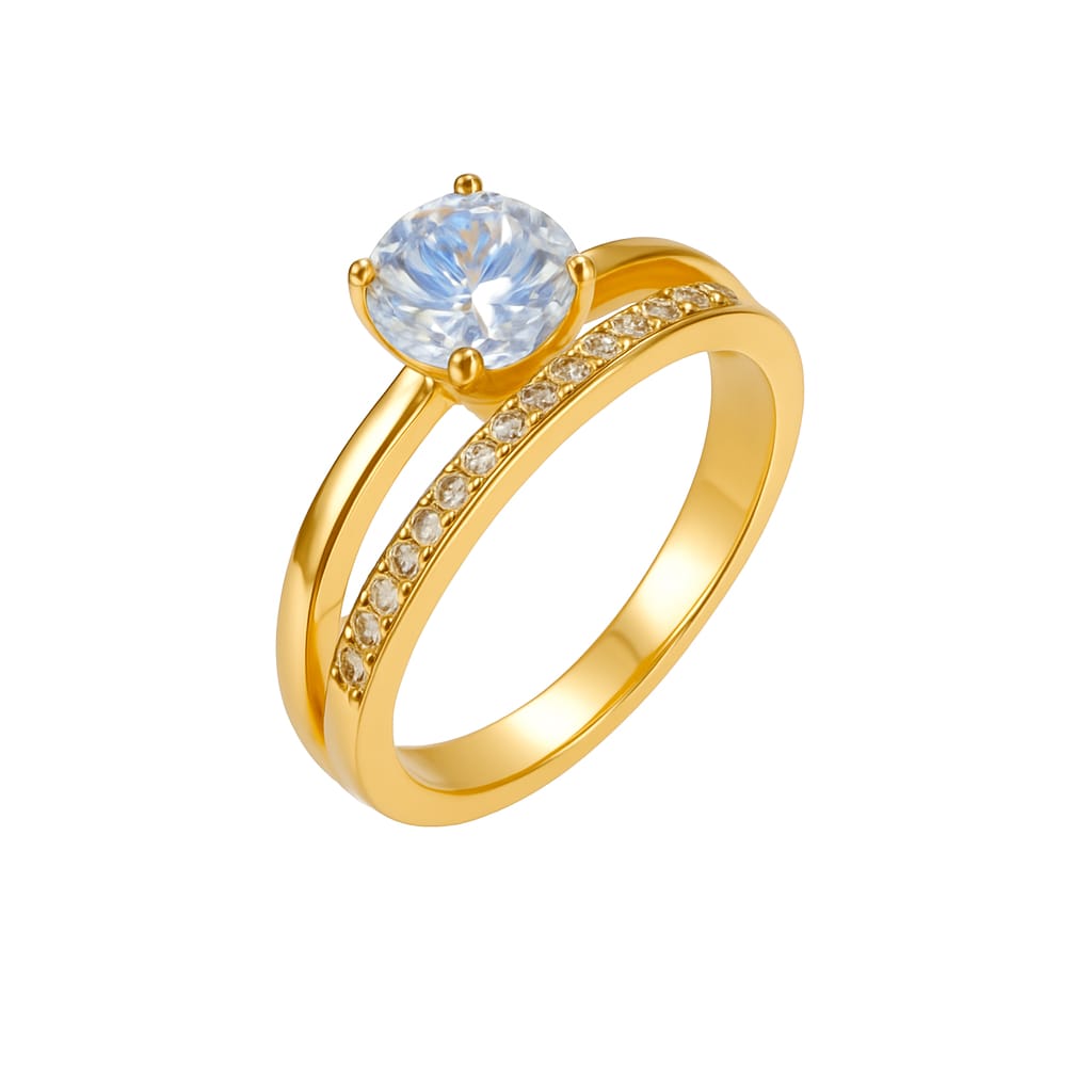 DRIARA 095 Rose Gold-Plated Solitaire Korean Adjustable Ring for Women | White AD Stone | Anti-Tarnish & Lightweight