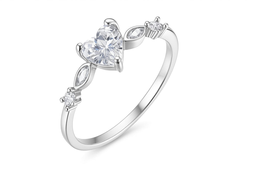 Driara 082 Heart Shape Solitaire Ring for Women & Girls | Premium AD Stone Silver Finish Adjustable Ring | Romantic Stylish Party Wear Jewellery
