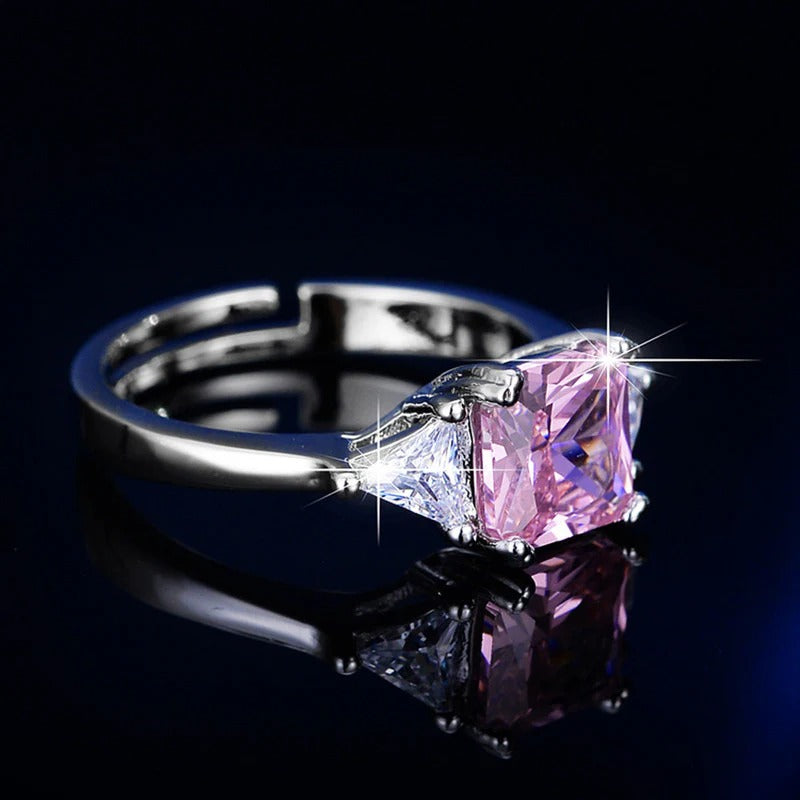 Driara 024 Silver Plated Pink Heart AD/CZ Ring for Women & Girls – Premium Romantic Finger Ring