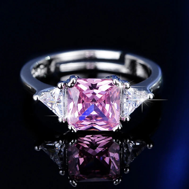 Driara 024 Silver Plated Pink Heart AD/CZ Ring for Women & Girls – Premium Romantic Finger Ring