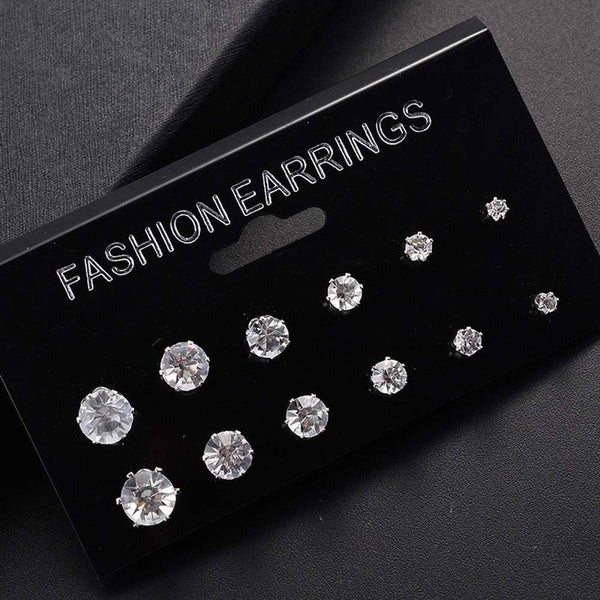 Driara 036  6 Pair AD Stud Earrings Combo for Women & Girls | American Diamond Crystal Earrings | Daily Wear Set