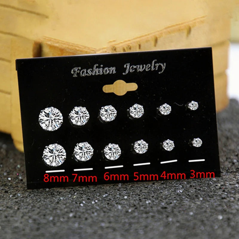 Driara 036  6 Pair AD Stud Earrings Combo for Women & Girls | American Diamond Crystal Earrings | Daily Wear Set