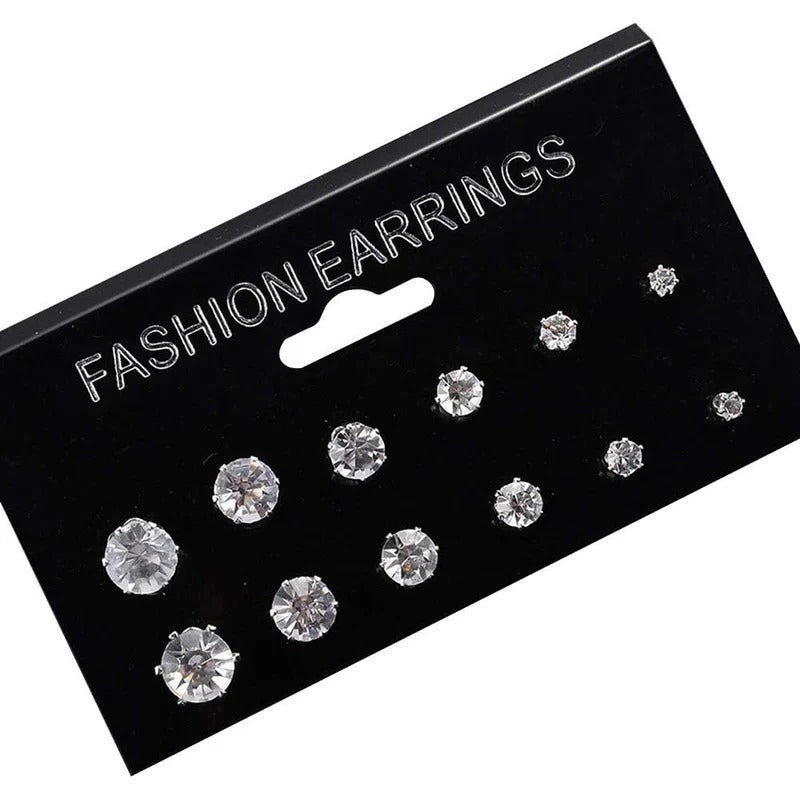 Driara 036  6 Pair AD Stud Earrings Combo for Women & Girls | American Diamond Crystal Earrings | Daily Wear Set