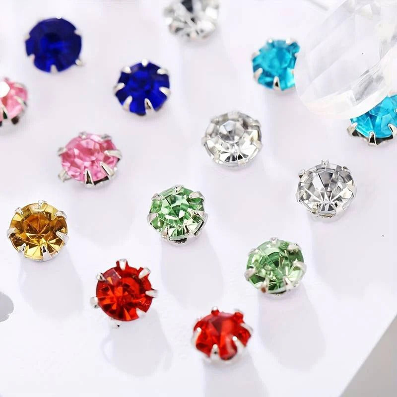 Driara 037  12 Pair Multi-Color Crystal Stud Earrings Set for Women & Girls | Daily Wear Stone Stud Combo Pack