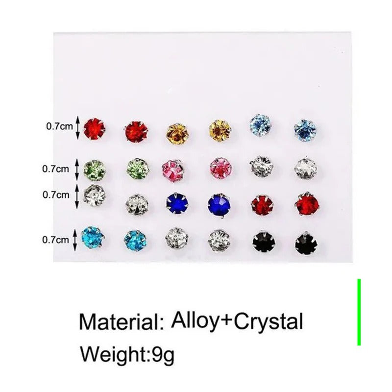 Driara 037  12 Pair Multi-Color Crystal Stud Earrings Set for Women & Girls | Daily Wear Stone Stud Combo Pack