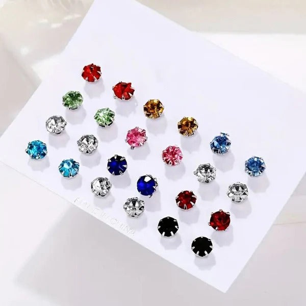 Driara 037  12 Pair Multi-Color Crystal Stud Earrings Set for Women & Girls | Daily Wear Stone Stud Combo Pack