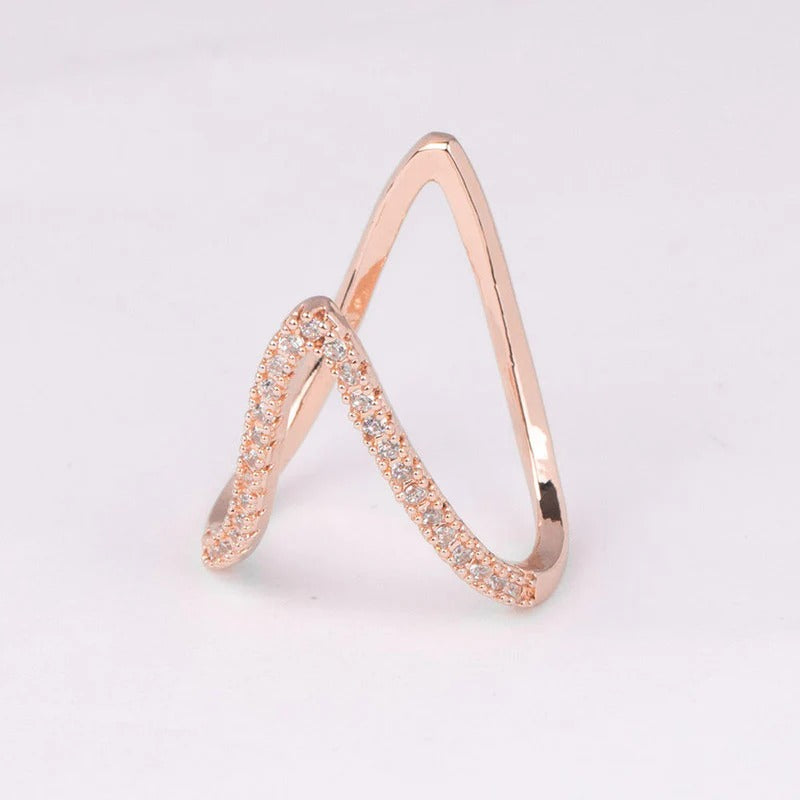 Driara 008 Rose Gold Double Layer CZ Adjustable Ring for Women & Girls