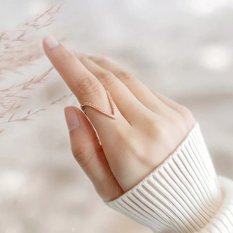 Driara 008 Rose Gold Double Layer CZ Adjustable Ring for Women & Girls