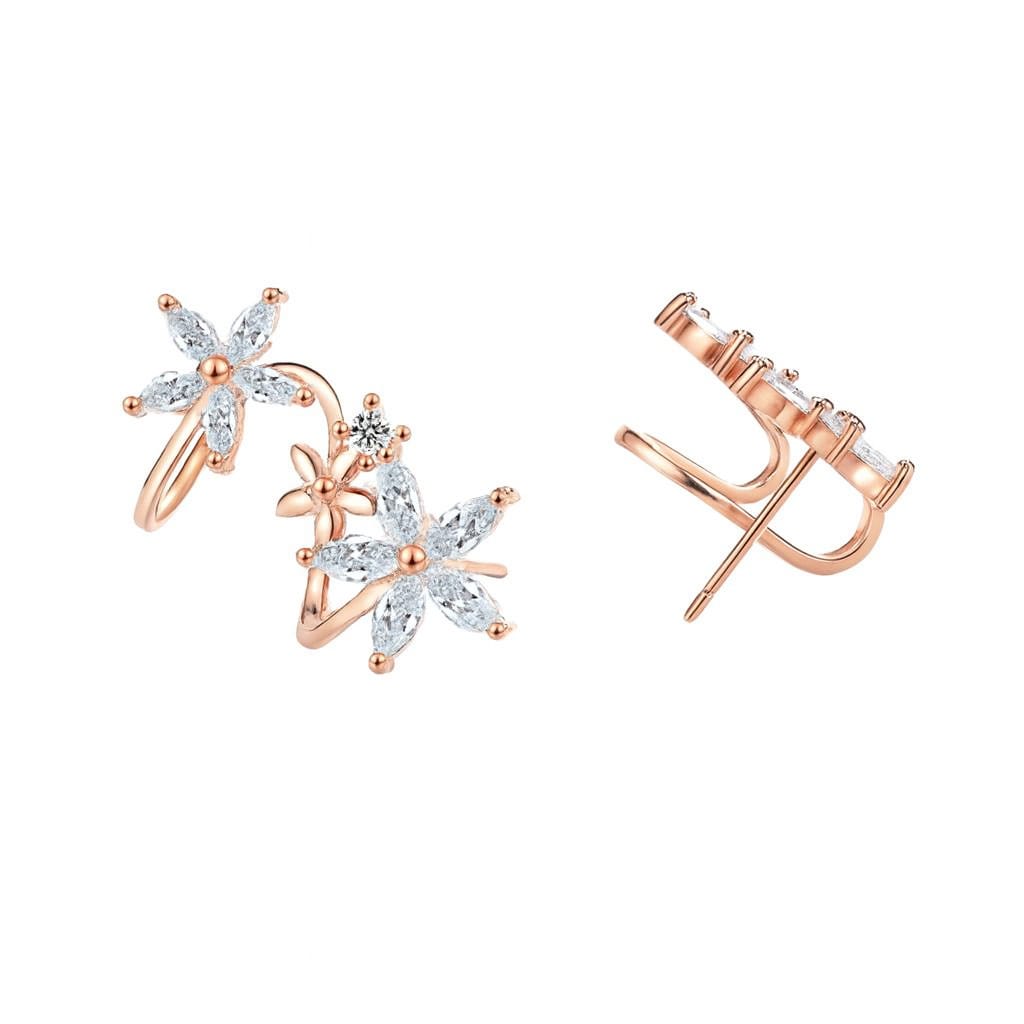 DRIARA 094 Rose Gold-Plated Triple Star American Diamond Stud Earrings | Korean Style | Lightweight & Anti-Tarnish