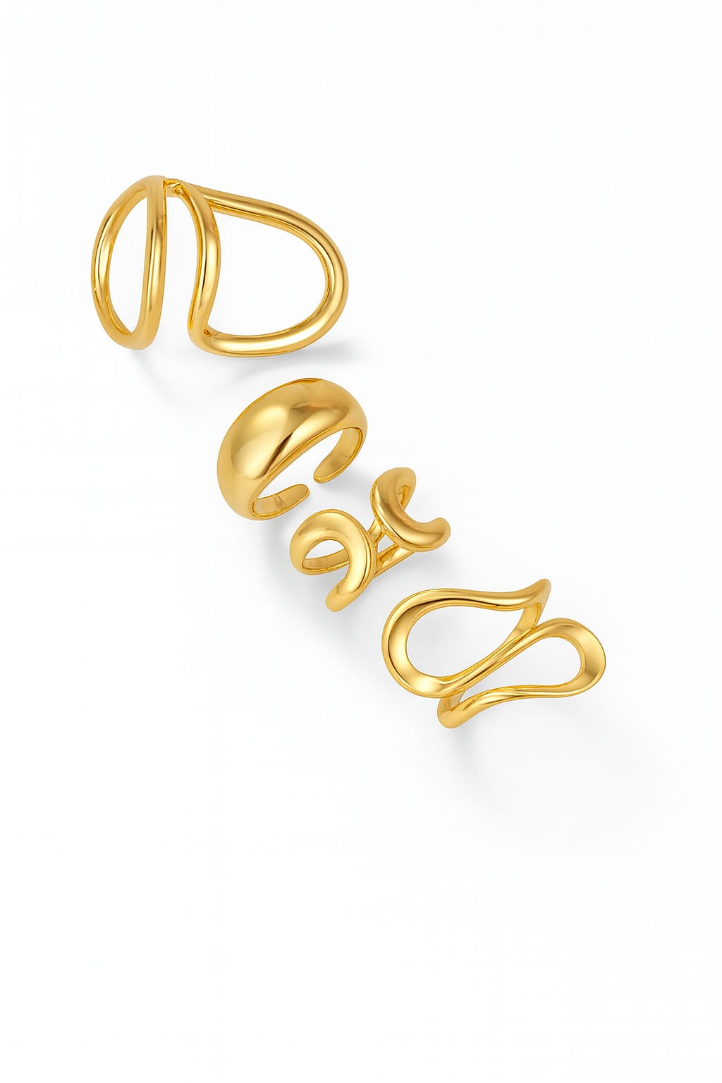 DRIARA 0103 Korean Gold-Plated 4-Piece Open Adjustable Rings Set for Women | Minimal Modern Finger Rings | Daily Wear Jewellery