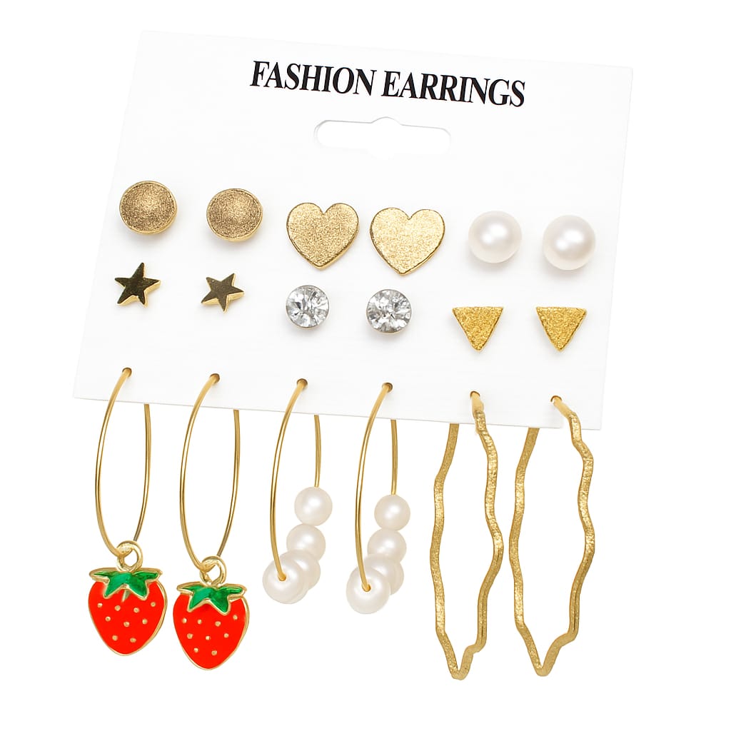 Driara 0115 9-Pair Stylish Earring Combo | Korean Trendy Studs & Hoops Set | Daily Wear & Party Wear Earrings