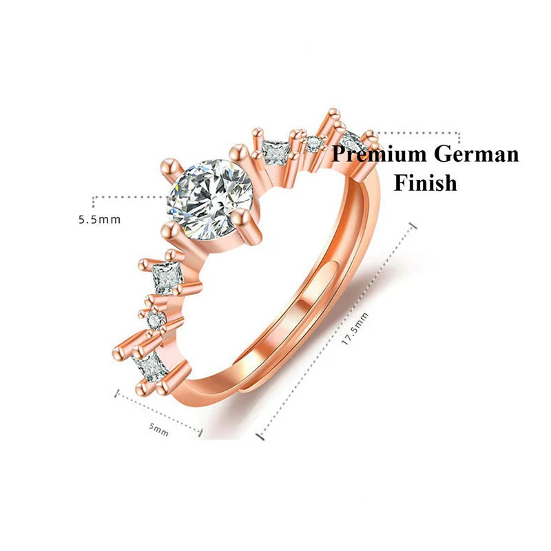 DRIARA 0173  Rose Gold Plated Solitaire CZ Korean Adjustable Ring | Premium Sparkling Finger Ring for Women & Girls