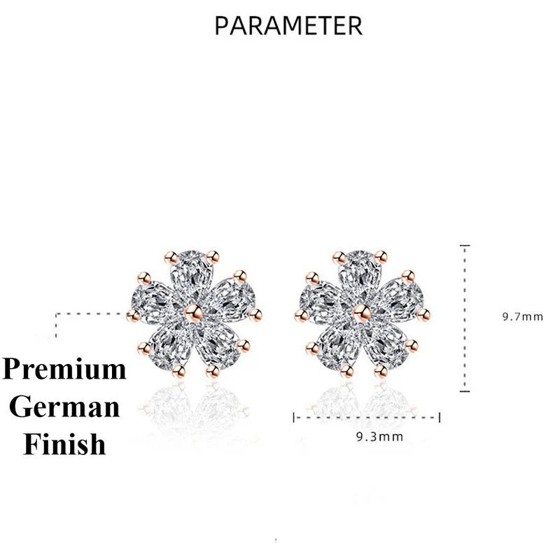 DRIARA 0188 Rose Gold Plated Floral CZ Stud Earrings for Women & Girls | Elegant Flower Design Diamond Look Earrings