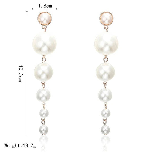 DRIARA 0194  White Pearl Multi Drop Earrings for Women | Gold Tone Pearl Dangle Earrings