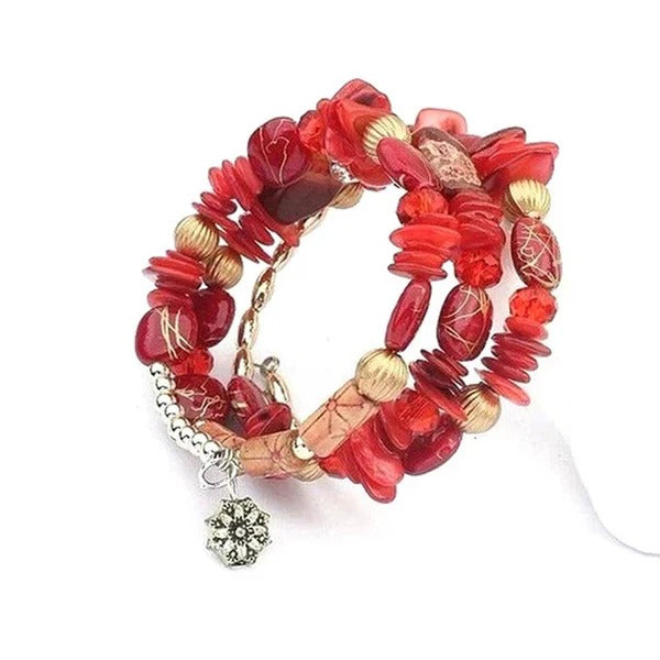 DRIARA 0195 Red Multi Layer Beaded Bracelet for Women | Designer Stone & Beads Bracelet