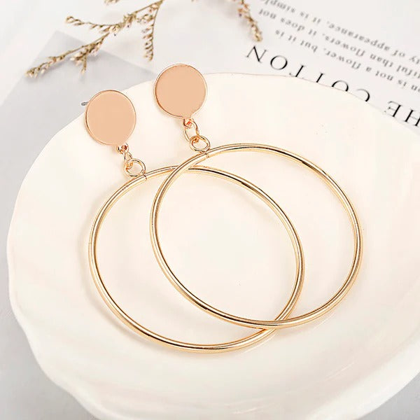 DRIARA 0196 Rose Gold Minimal Hoop Earrings for Women | Korean Style Lightweight Round Earrings