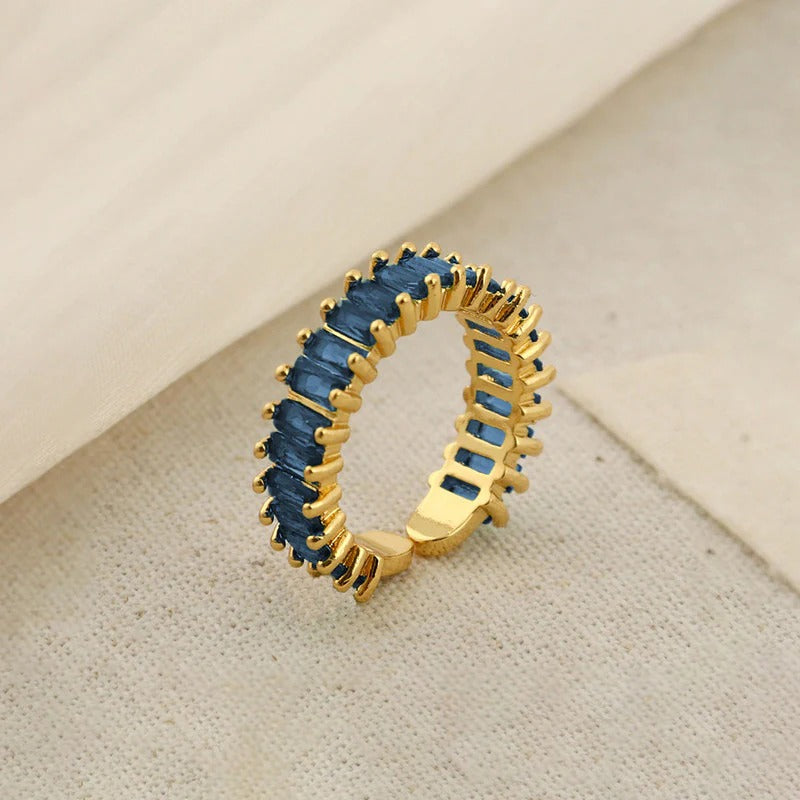 Driara 089 Blue Crystal Adjustable Ring for Women & Girls | Premium Stainless Steel Ring | Korean Style Trendy Finger Ring