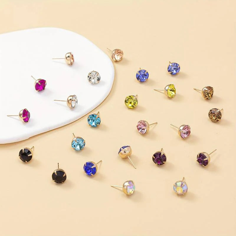 Driara 038 12 Pair Multi-Color Crystal Stud Earrings Set for Women & Girls | Daily Wear Stone Stud Combo | Korean Style
