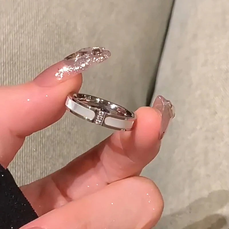 DRIARA 0162 Silver Plated Korean Minimalist American Diamond Adjustable Finger Ring | Slim Contemporary CZ Ring for Women & Girls