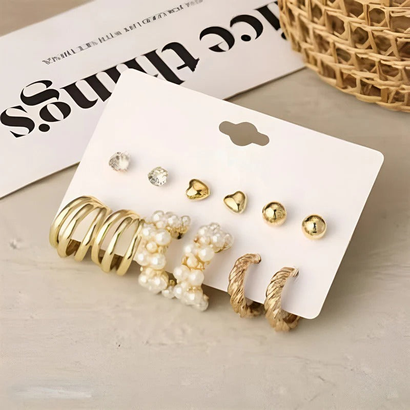 Driara 0117 6-Pair Gold & Pearl Earring Combo | Premium Studs & Hoops Set for Women & Girls