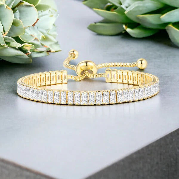 DRIARA 0192  Gold Plated 5×2.5mm CZ Tennis Bracelet for Women & Girls | Adjustable Diamond Look Bracelet