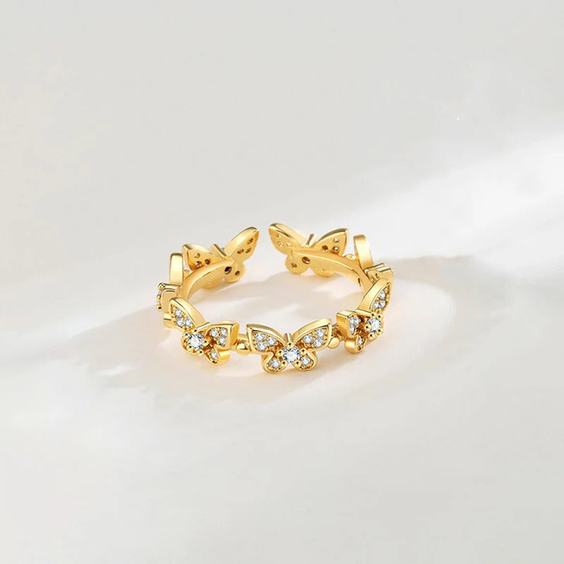 DRIARA 099 Gold-Plated Floral AD Stone Adjustable Ring for Women | Korean Elegant Design | Daily & Party Wear Jewellery