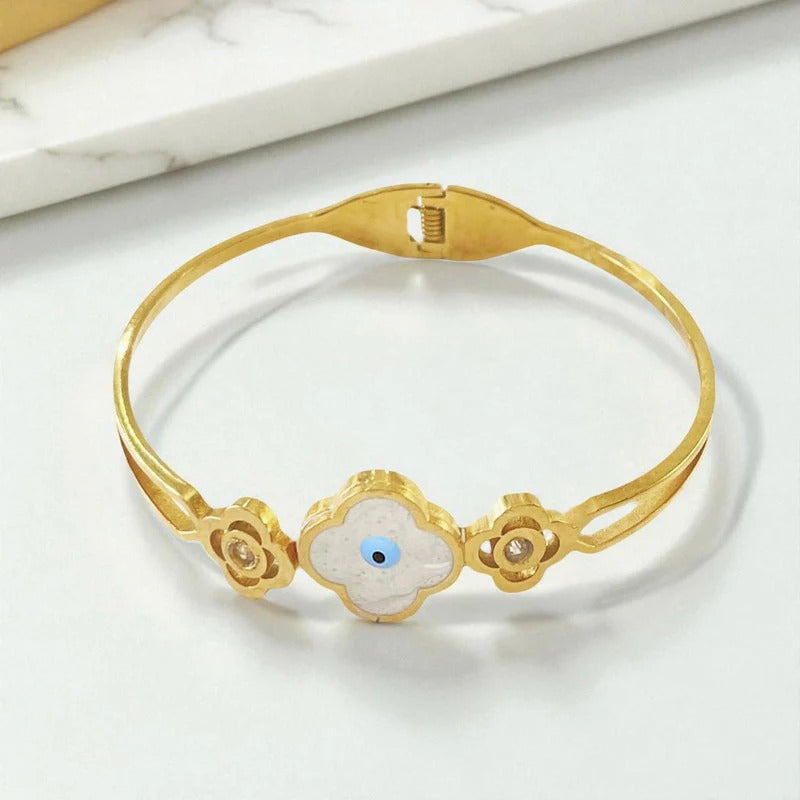 Driara 070 Golden Evil Eye Protection Bangle Bracelet for Women & Girls | Korean Trendy Design | Anti-Tarnish Adjustable Fashion Jewellery