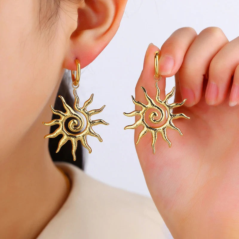 Driara 060 Sun Spiral Golden Earrings for Women & Girls | Trendy Boho Danglers | Lightweight Anti-Tarnish Stylish Earrings