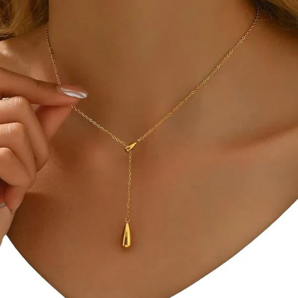 Driara 046 Elegant Golden Drop Pendant Necklace for Women & Girls | Minimalistic Korean Lariat Chain
