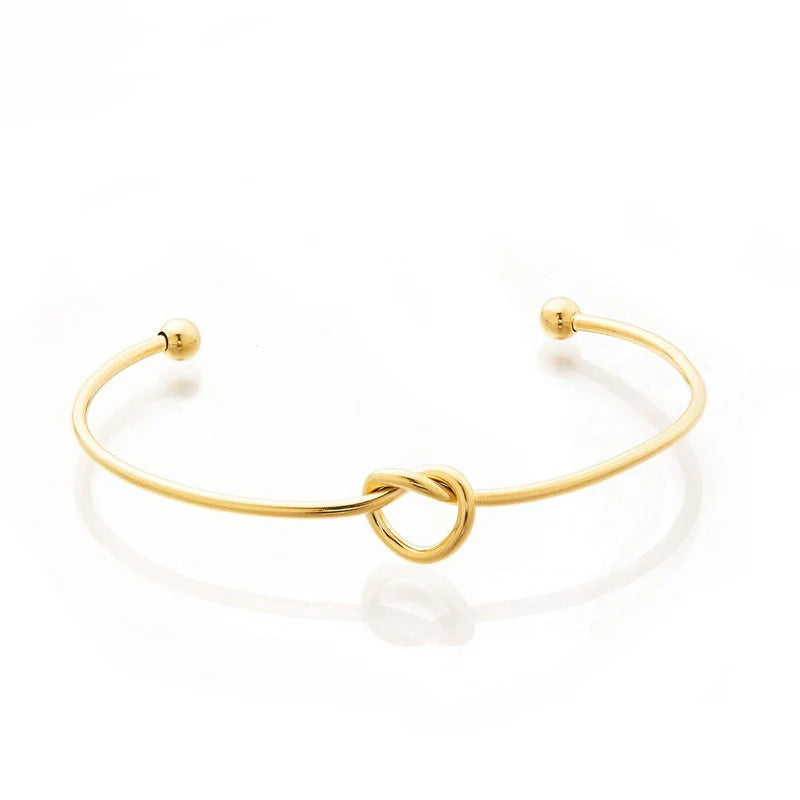 Driara 055 Golden Knot Open Bangle Bracelet for Women & Girls | Elegant Minimalist Adjustable Bracelet | Korean Style Daily & Party Wear Jewellery