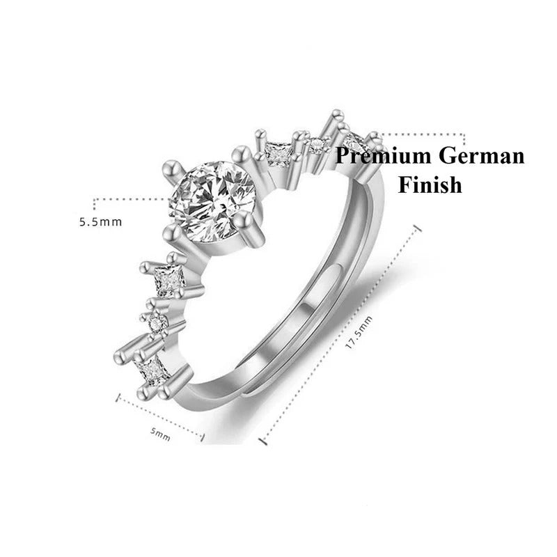 DRIARA 0164 Silver Plated Korean American Diamond Adjustable Finger Ring | Sparkling Multi-Stone CZ Statement Ring for Women & Girls   ---