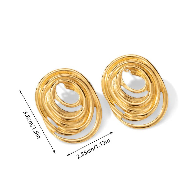 Driara 048 Golden Spiral Round Statement Earrings for Women & Girls | Trendy Korean Big Studs
