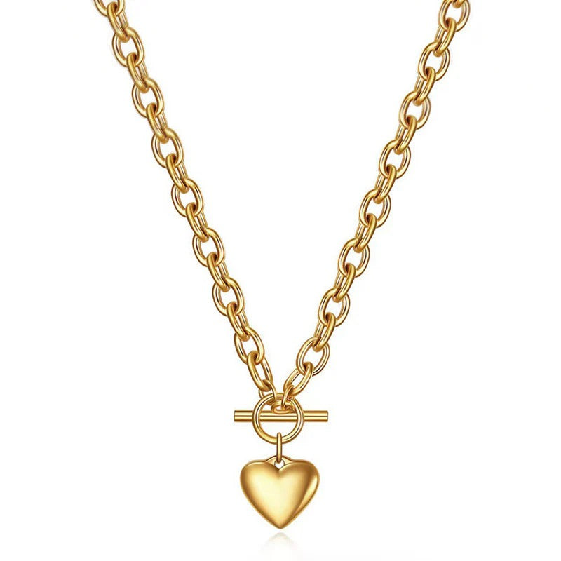 Driara 061  Golden Heart Pendant Toggle Chain Necklace for Women & Girls | Premium Chunky Link Chain | Stylish Korean Jewellery
