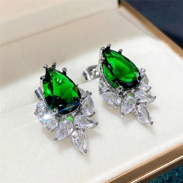 Driara 077 Premium Green Crystal Stud Earrings for Women & Girls | Luxury Party Wear American Diamond Earrings | Elegant Green Stone Jewellery