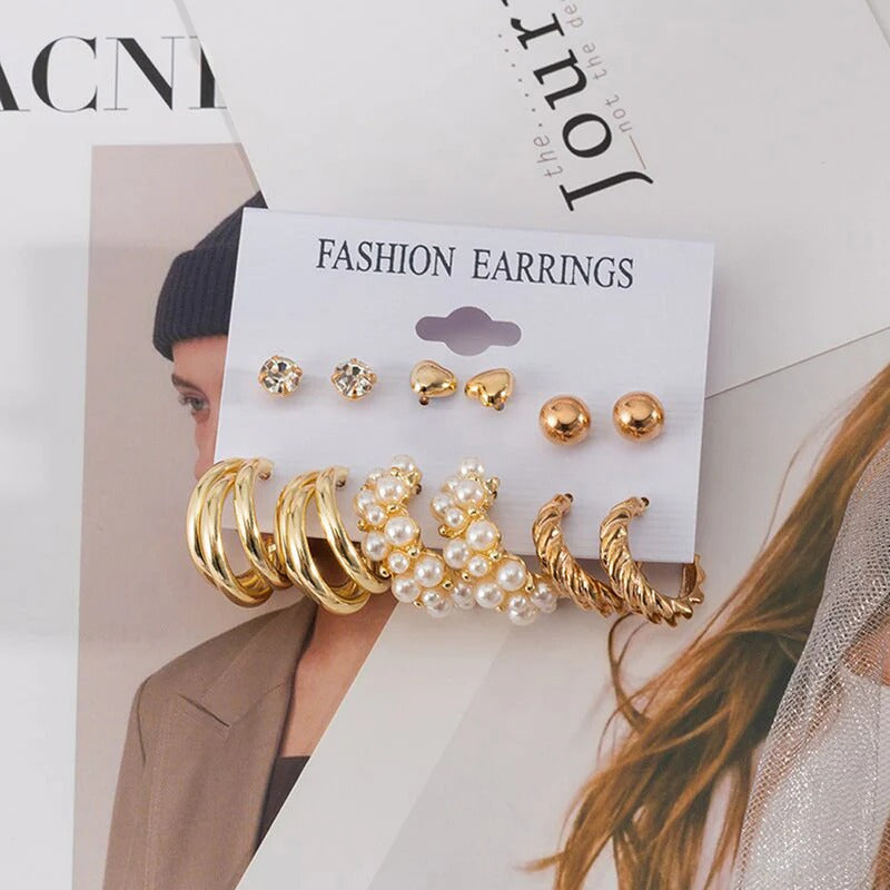 Driara 0117 6-Pair Gold & Pearl Earring Combo | Premium Studs & Hoops Set for Women & Girls