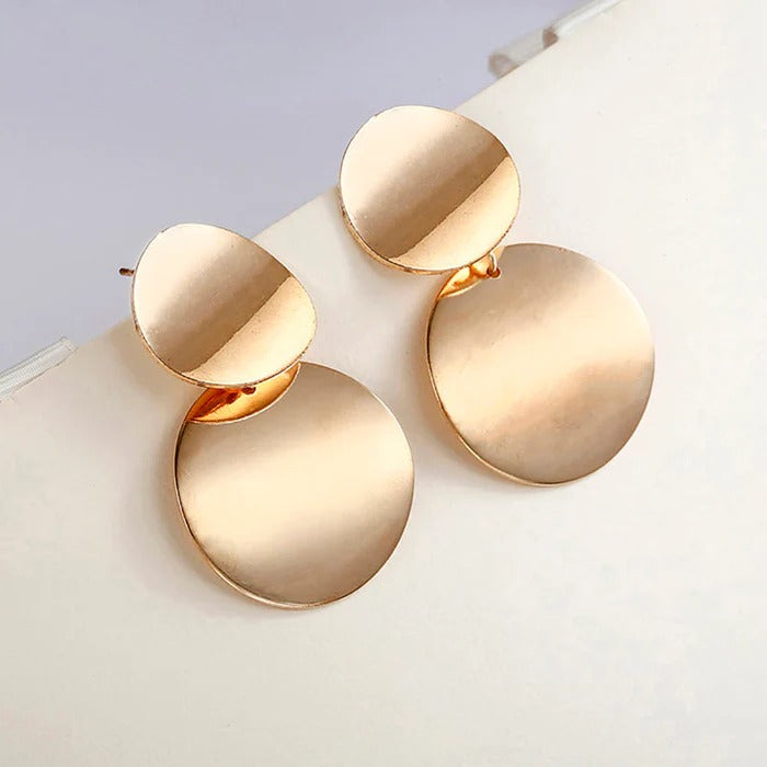 Driara 0133 Double Round Disc Drop Earrings | Korean Style Minimal & Elegant Drop Earrings for Women & Girls