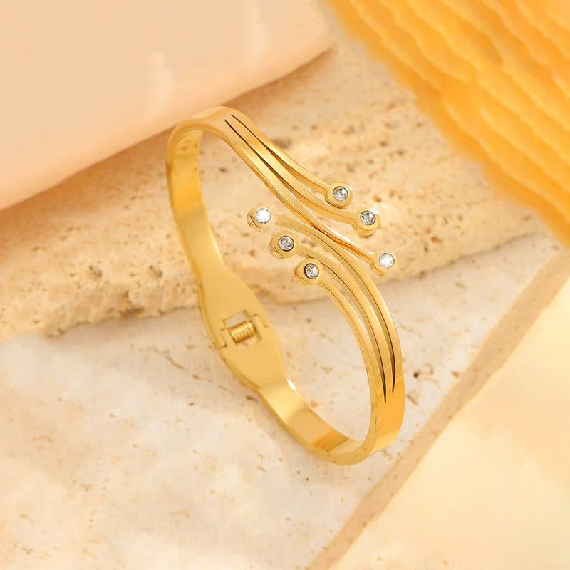 Driara 071 Golden Multi-Layer Zircon Bangle Bracelet for Women & Girls | Premium Anti-Tarnish | Korean Party Wear Jewellery