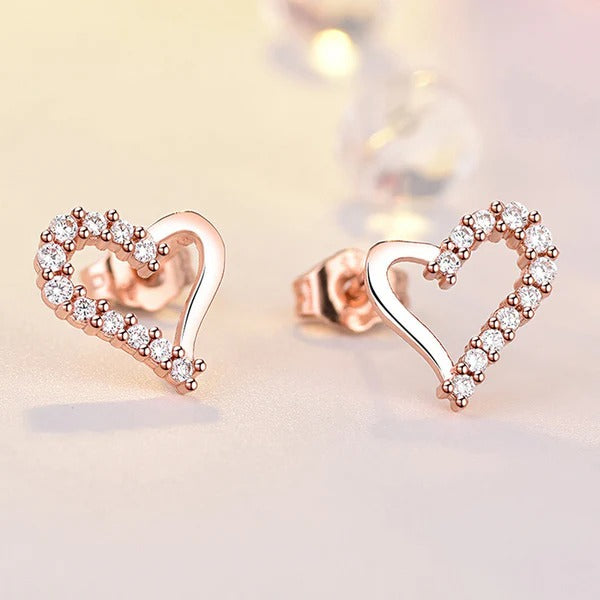 Driara 079  Rose Gold Heart Crystal Stud Earrings for Women & Girls | Cute American Diamond Heart Shape Earrings | Daily & Party Wear Jewellery