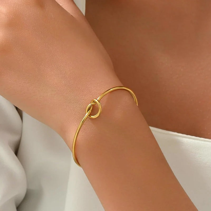Driara 055 Golden Knot Open Bangle Bracelet for Women & Girls | Elegant Minimalist Adjustable Bracelet | Korean Style Daily & Party Wear Jewellery