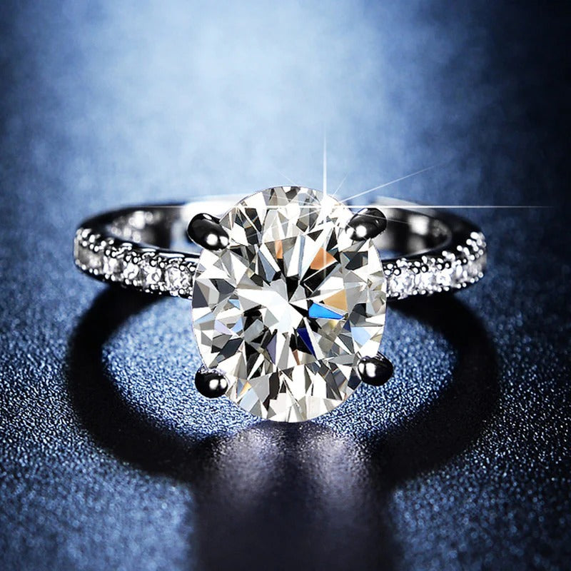 Driara 0144 Silver Plated Big Solitaire Adjustable Finger Ring | Premium AD Crystal Studded Ring for Women & Girls