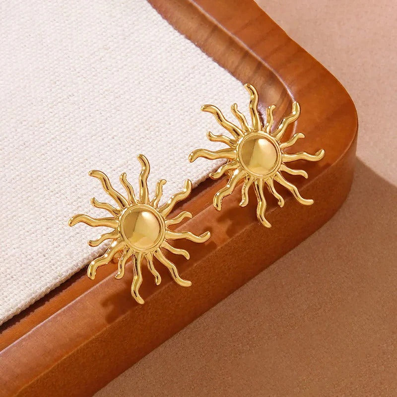 Driara 056 Golden Sun Burst Stud Earrings for Women & Girls | Stylish Party Wear Korean Statement Earrings | Lightweight Anti-Tarnish Jewellery