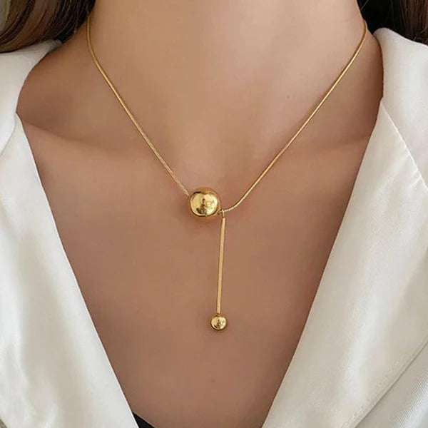 Driara 019 Gold Plated Minimal Ball Pendant Necklace for Women & Girls – Korean Style Elegant Chain