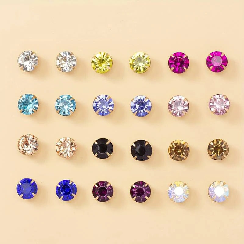 Driara 038 12 Pair Multi-Color Crystal Stud Earrings Set for Women & Girls | Daily Wear Stone Stud Combo | Korean Style